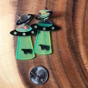 UFO Abducting Cow Acrylic Earrings